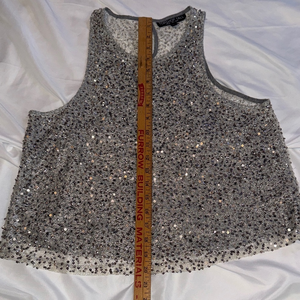 Topshop Silver Sequin Cropped Halter Tank - Picture 4 of 12
